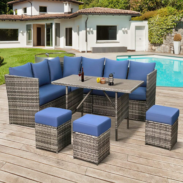 Lark Manor Hinesville 7 Piece Rattan Lounge Dining with Cushions Reviews Wayfair